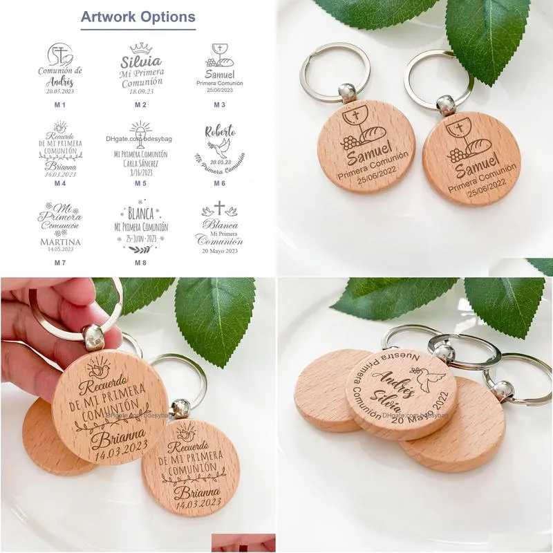greeting cards 20pcs personalized my first communion party favor wood keychain customized souvenir wooden key chain gift for guest
