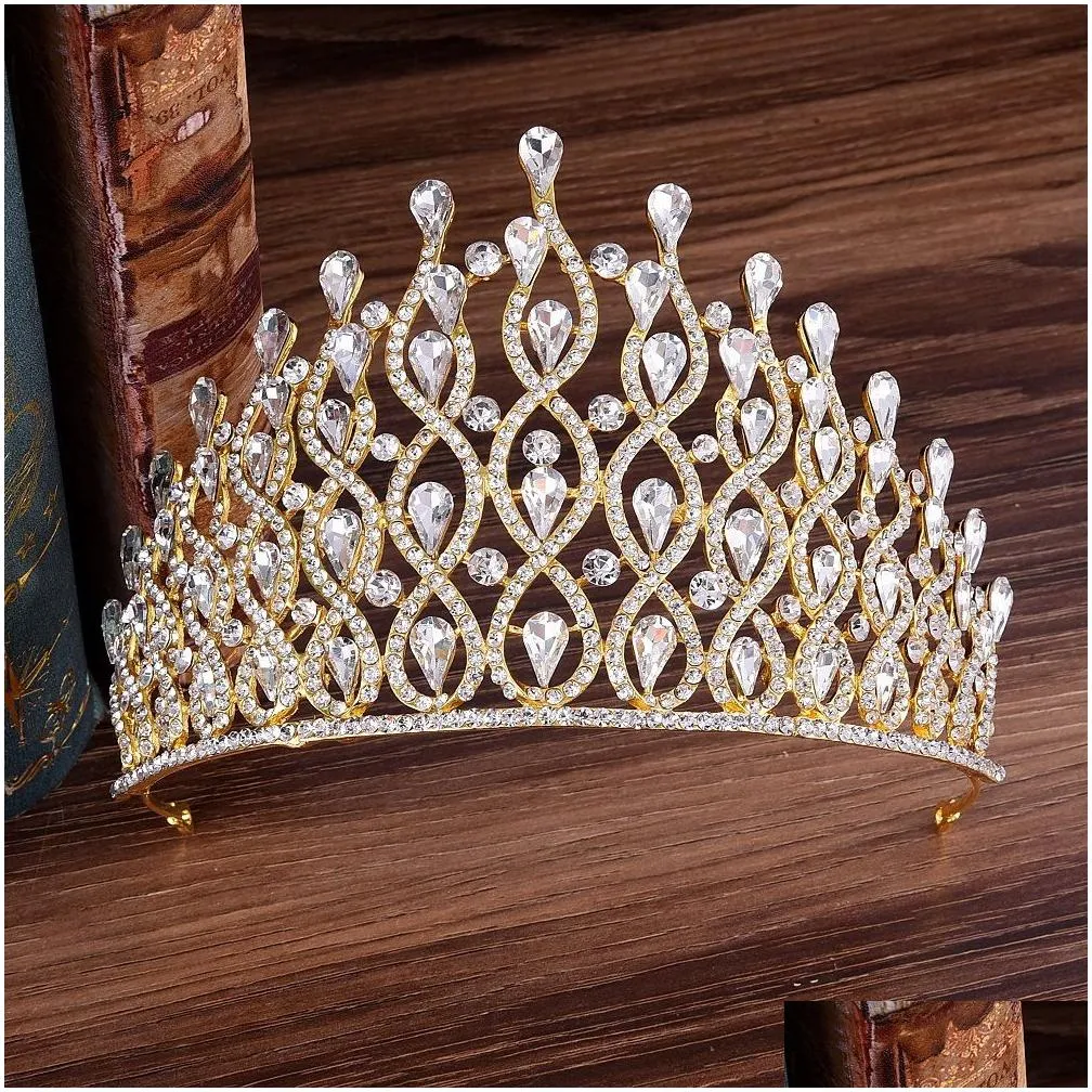 2021 vintage baroque bridal tiaras accessories prom headwear stunning sheer crystals wedding tiaras and crowns 1911