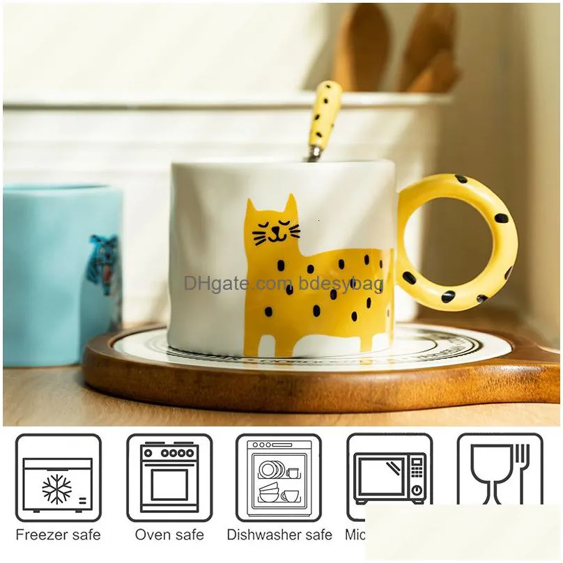 mugs 350 420ml cartoon animal ceramic with handle coffee milk spoon office water cup drinkware birthday gift 230327