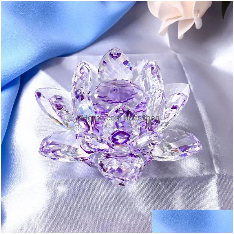 8/10/12cm multicolor crystal lotus flowers miniature feng shui glass figurines crafts paperweight home decor accessories gift lj200903