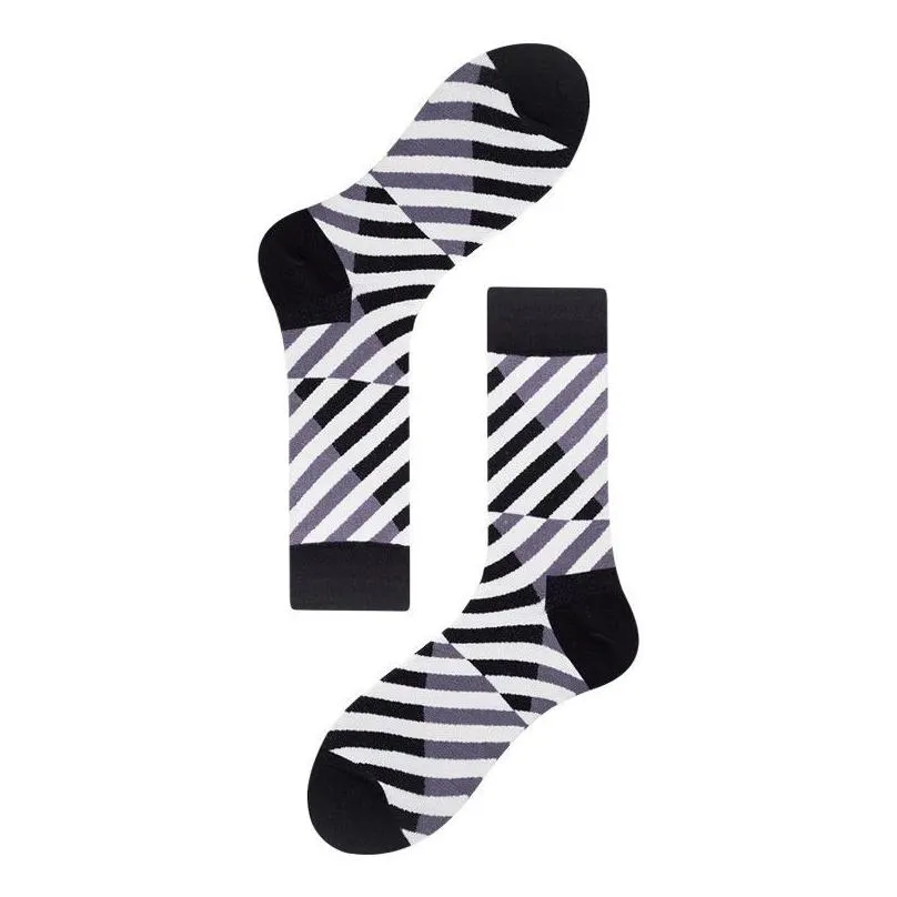 Harajuku Style Men Socks Black White Plaid Dot Cat Pattern Happy Socks New Hip Hop Combed Cotton Calcetines 2pcs=1pairs