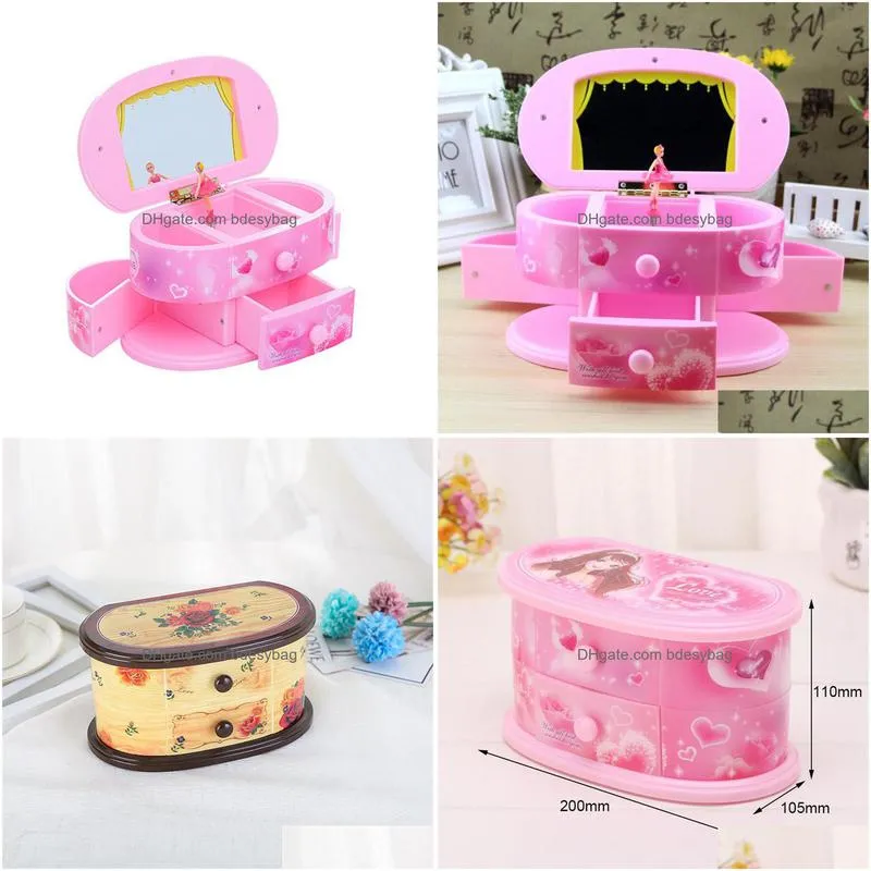 creative makeup mirror music box rotating dancing ballet girl music box jewelry storage box children s toys christmas gifts 210319