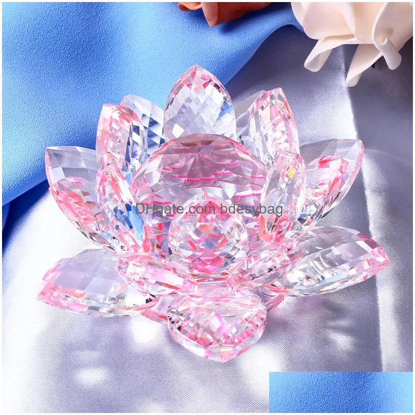 various colors 85mm crystal lotus crafts glass flower miniatures paperweight table ornaments gift home decoration accessories lj200903