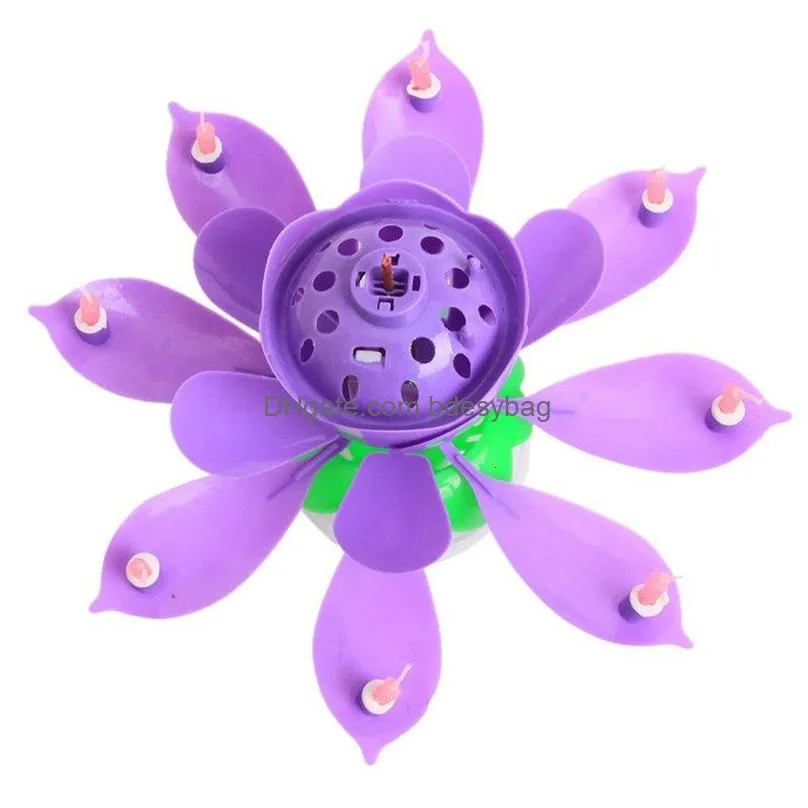 gift wrap blossom music singing double layer rotating lotus disc base cake candle happy birthday diy decoration wedding party gifts