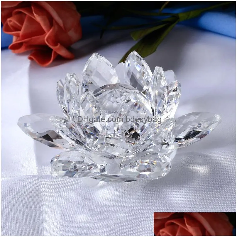 8/10/12cm multicolor crystal lotus flowers miniature feng shui glass figurines crafts paperweight home decor accessories gift lj200903