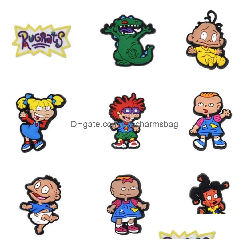 Wholesale Rugrats Cartoon Character Charms for Croc PVC Soft Rubber Shoes Charms Accessories Xmas Gift Sandals