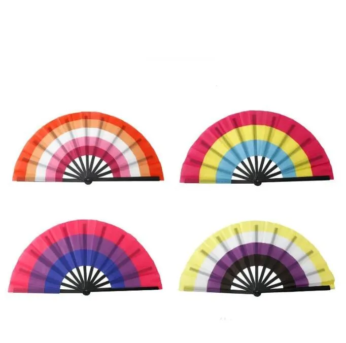 Rainbow Folding Fans LGBT Colorful Hand-Held Fan for Women Men Pride Party Decoration Music Festival Events Dance Rave Supplies