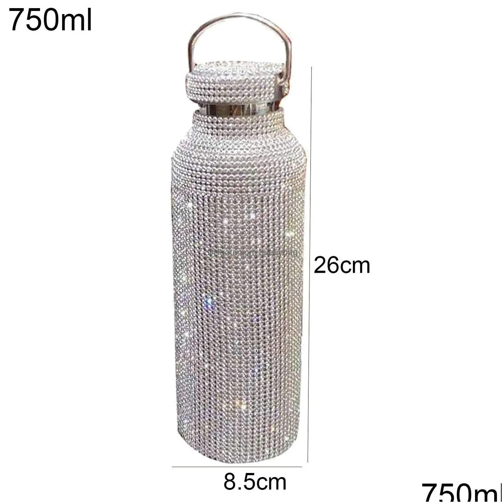 water bottles 350ml 500ml 750ml diamond thermos insulated vacuum cup stainless steel flask drinking kettle 230104