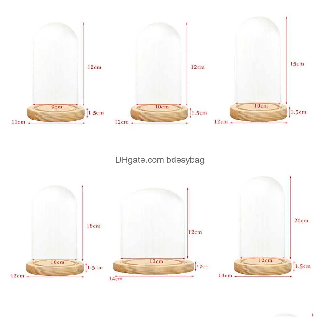 vases glass flower display cover wooden base everlasting ornaments handmade craft bell jar tabletop decor box 230105