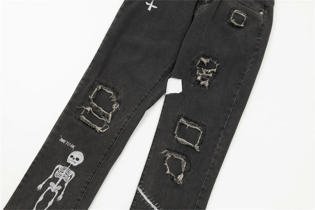 23SS Top Craft mens jeans designer Retro Fashion High Street Broken Holes Jeans oil paint splash ink pants
