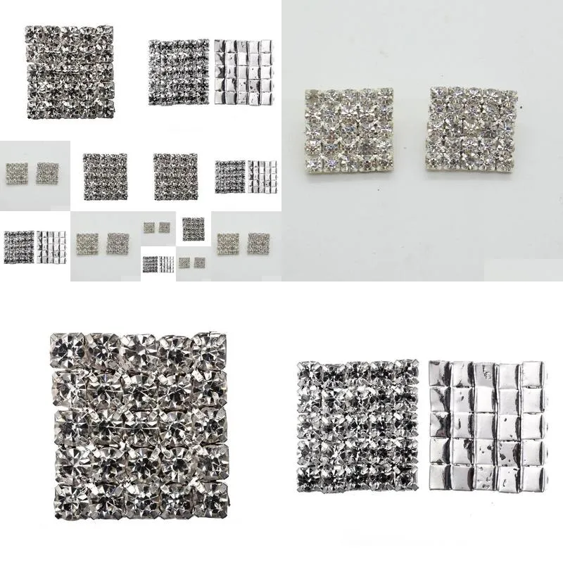 50pcs 16x16mm Square Rhinestone Embellishment Buttons FlatBack DIY Crystal Buckles Factory Price