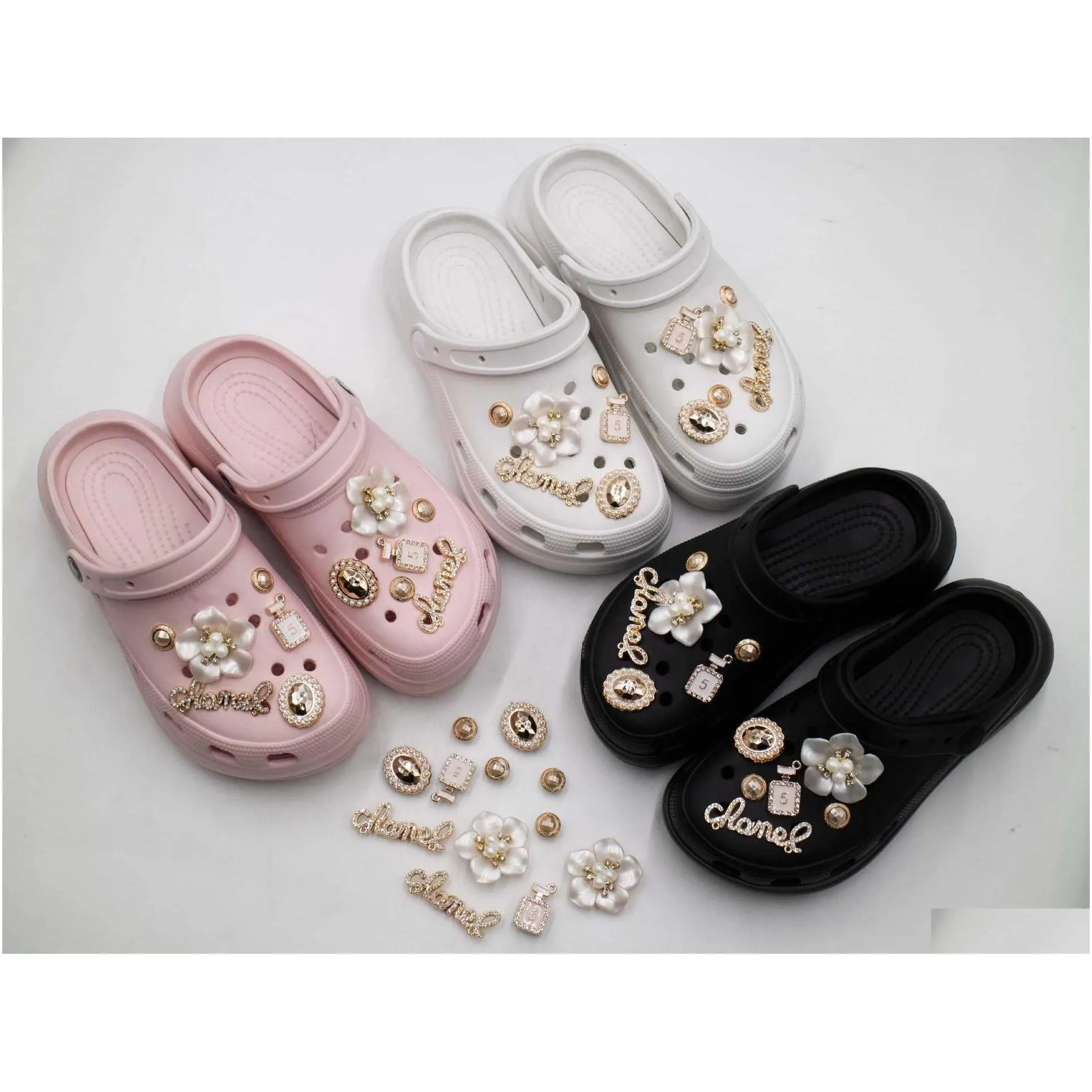 1set crystal crown metal charms designer accessories clog shoe button decoration lovely little bear charm for clog shoes