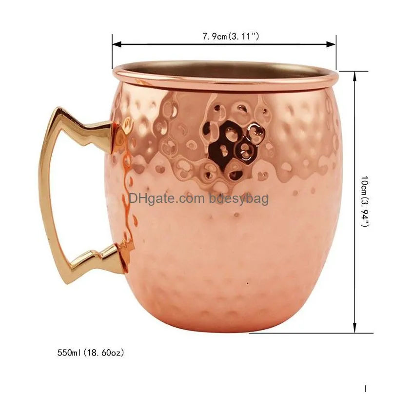 mugs 12pcs 550ml moscow mule copper metal mug cup stainless steel beer wine coffee bar tools 230327