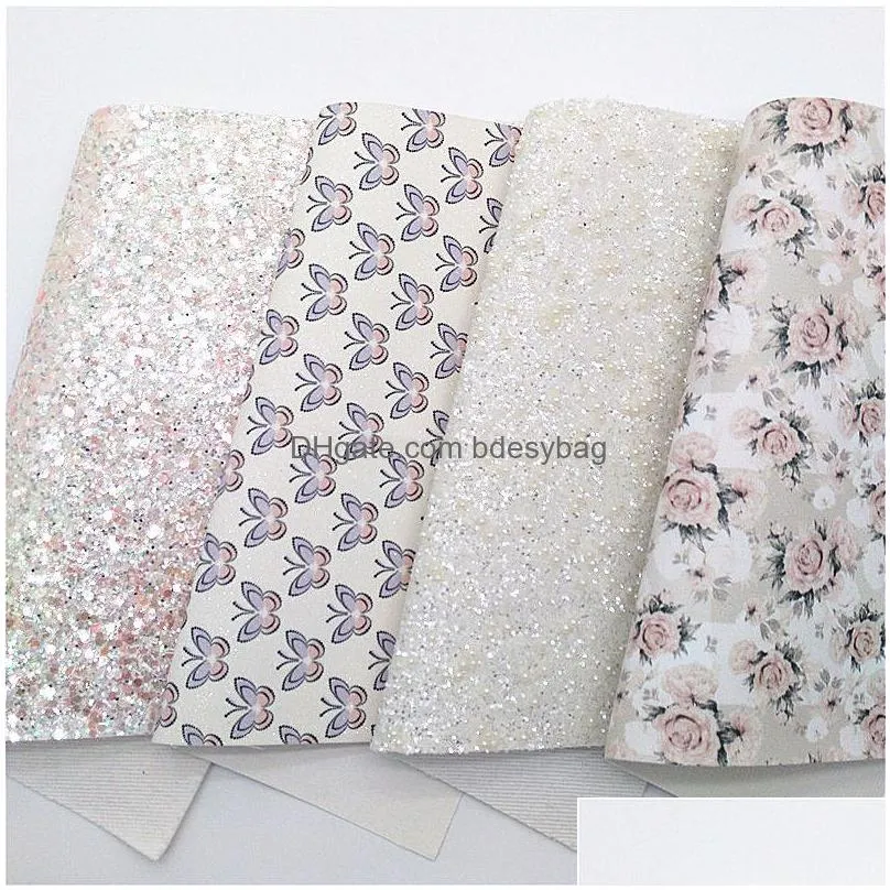 craft tools white pearls chunky glitter leather butterflies flowers printed synthetic vinyl sheets for bows diy 21x29cm q672 230105