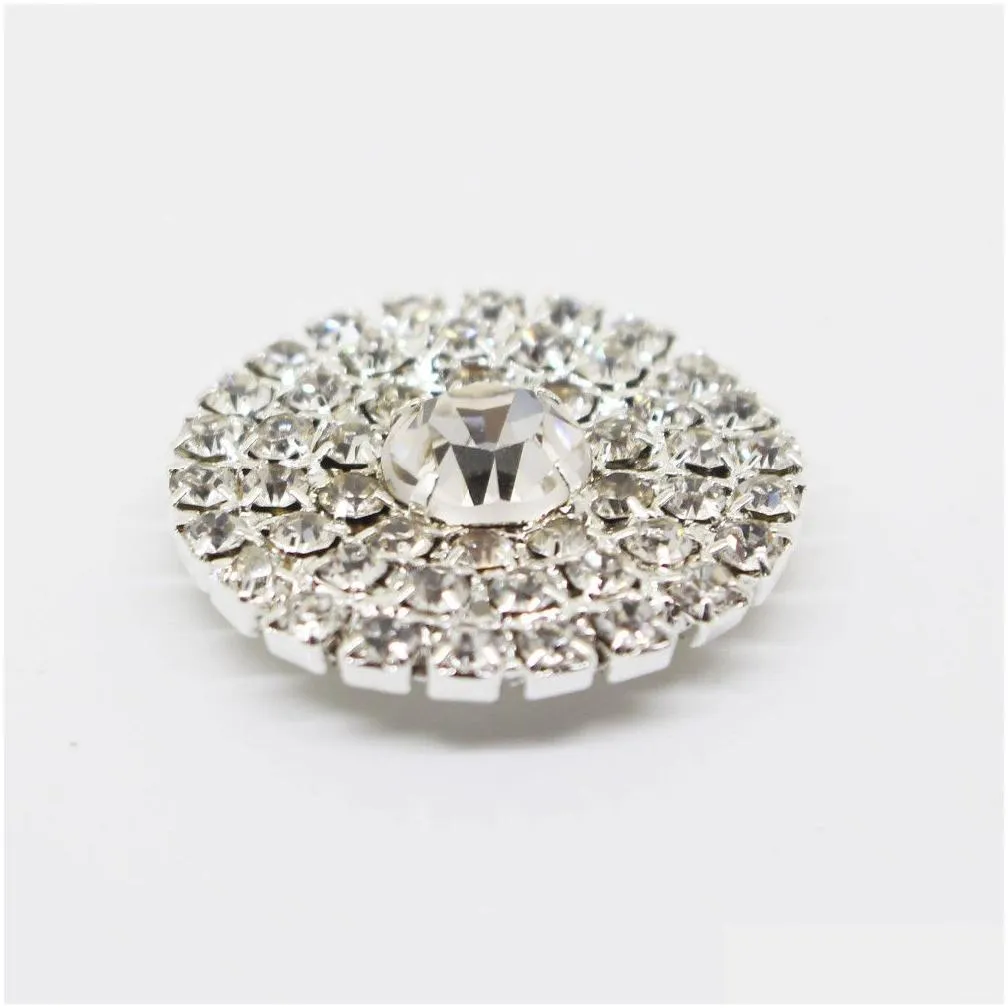 50pcs 25mm round rhinestone silver button flatback decoration crystal buckles for baby hair accessories