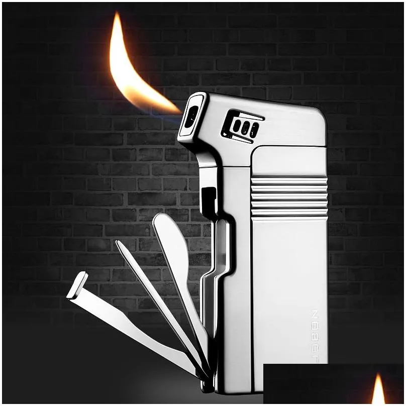 jobon oblique pipe cigar gas lighter refill multifunctional butane cigarette lighter tamper/knife/needles smoking accessories