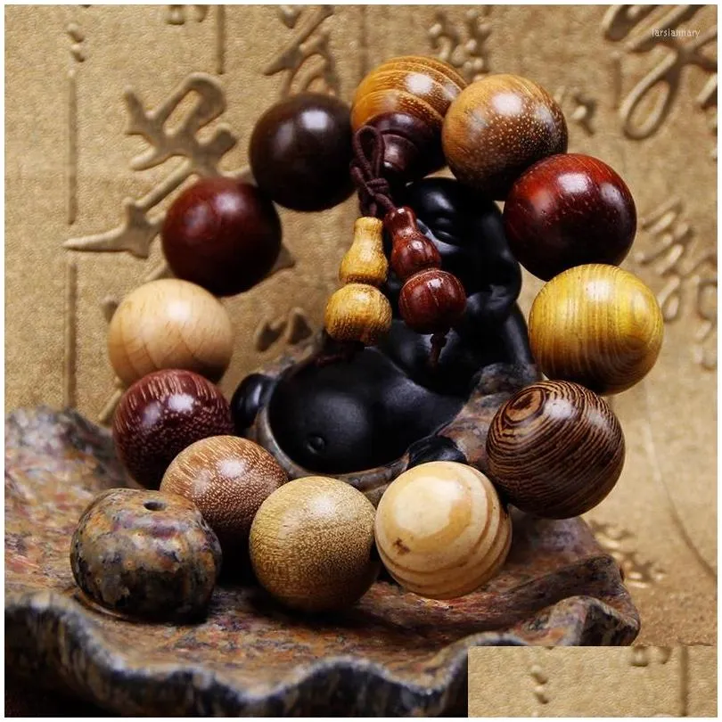 Strand Wholesale Authentic Sandalwood Wooden Bracelets Buddha Round Beads Gourd Pendant Hand String Men Jewelry