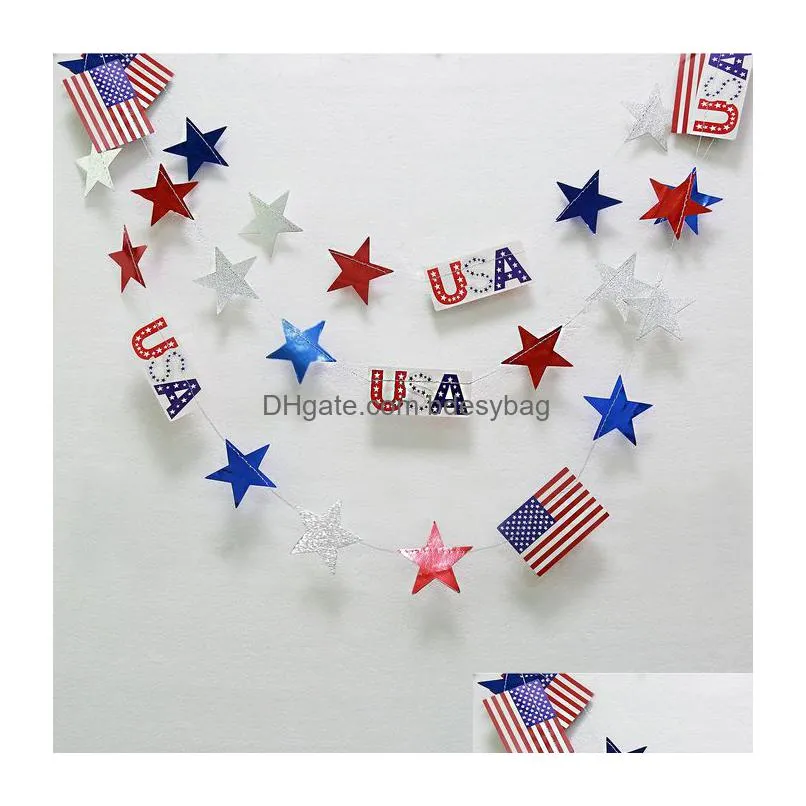 banner flags 4th of july red white blue usa themed party paper star streamers patriotic glitter garland string chain hanging decorations