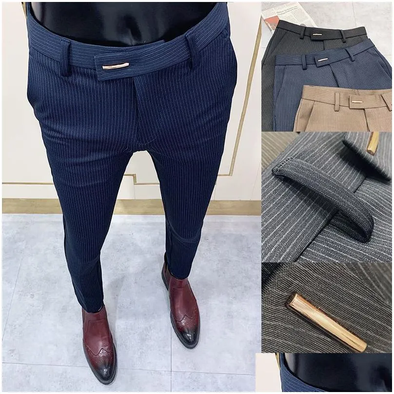 Summer men dress pants slim fit Business Casual Professional Iron-Free Formal Dress Black Slim Fit Pants Drop-Feeling Suit1