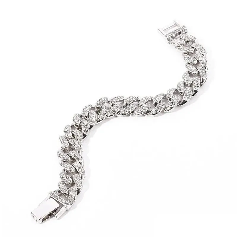 charm bracelets mens hip-hop rap jewelry full diamond cuban chain silver bracelet fashion trend cross-border wholesale