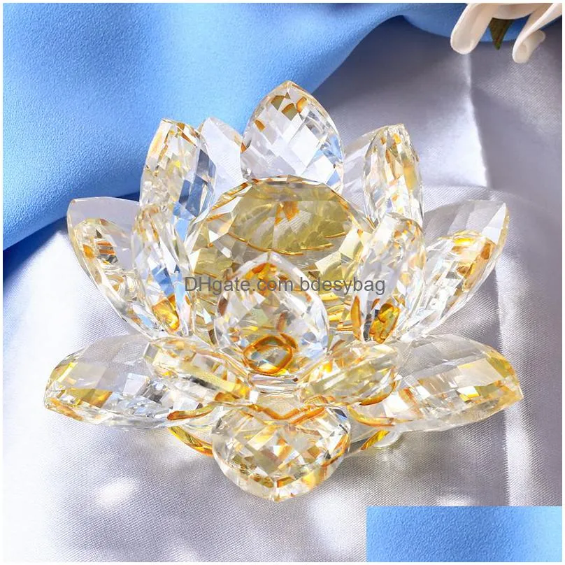 various colors 85mm crystal lotus crafts glass flower miniatures paperweight table ornaments gift home decoration accessories lj200903