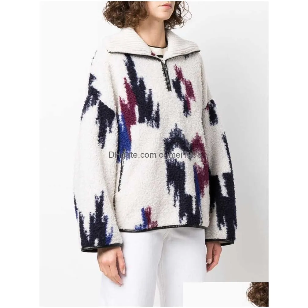 Isabel Marant Etoile Half-zip Pullover Sweater V-neck Loose Versatile Fleece Knitted Women Designer Sweaters Coat