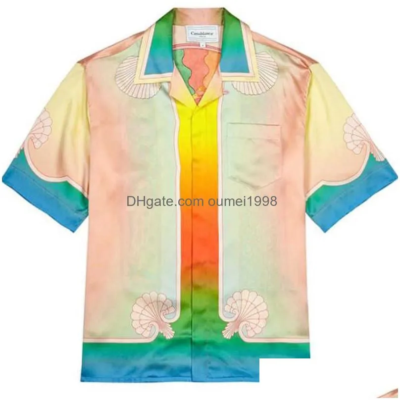 Casablanca 21ss Island Scenery Color Satin Temperament Shirt Lucid Dreams Casual Short Sleeve Silk Shirts