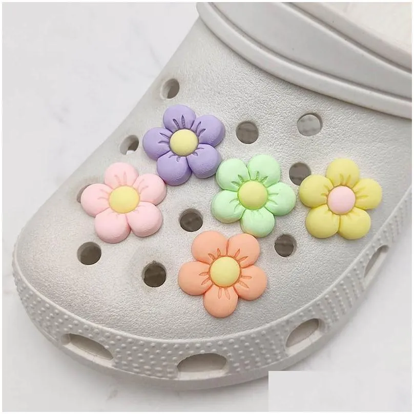 wholesale 30 50 100pcs colorful flowers pvc shoe charm accessories diy shoe buckle decor fit pins clog charms jibz kid party gift