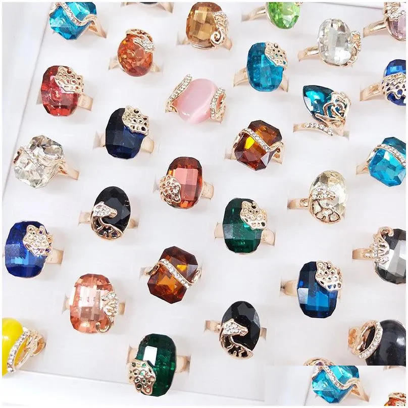 50pcs/lot colorful natural stone rings for women ladies gemstone jewelry fashion ring mix styles valentines day gift