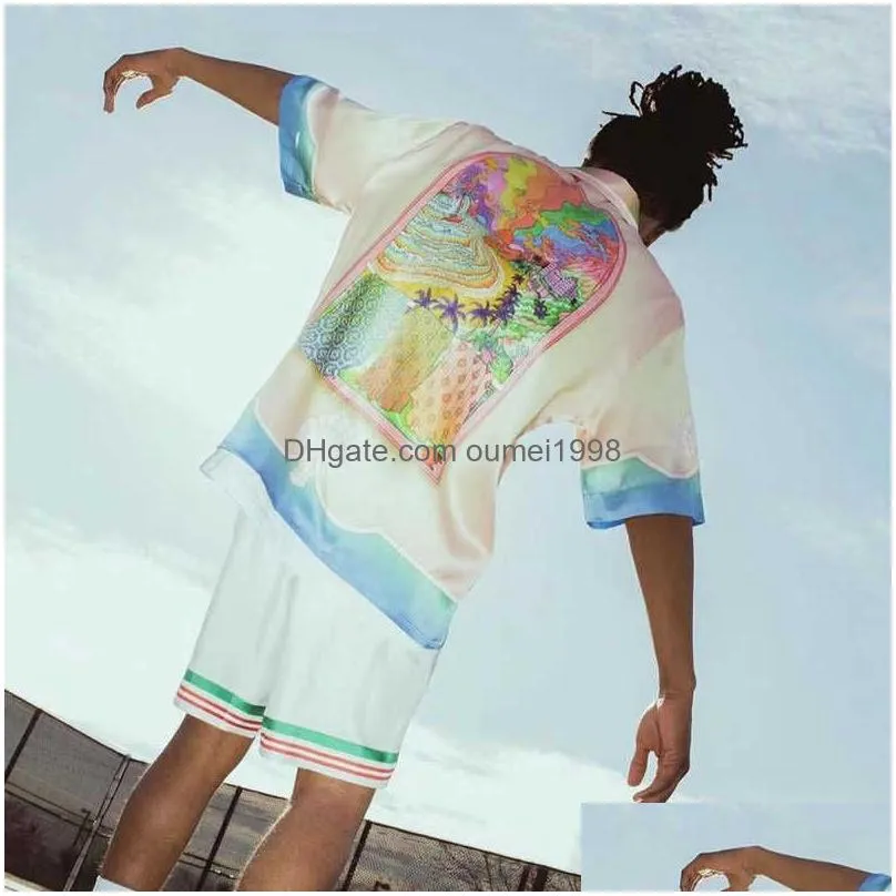 Casablanca 21ss Island Scenery Color Satin Temperament Shirt Lucid Dreams Casual Short Sleeve Silk Shirts