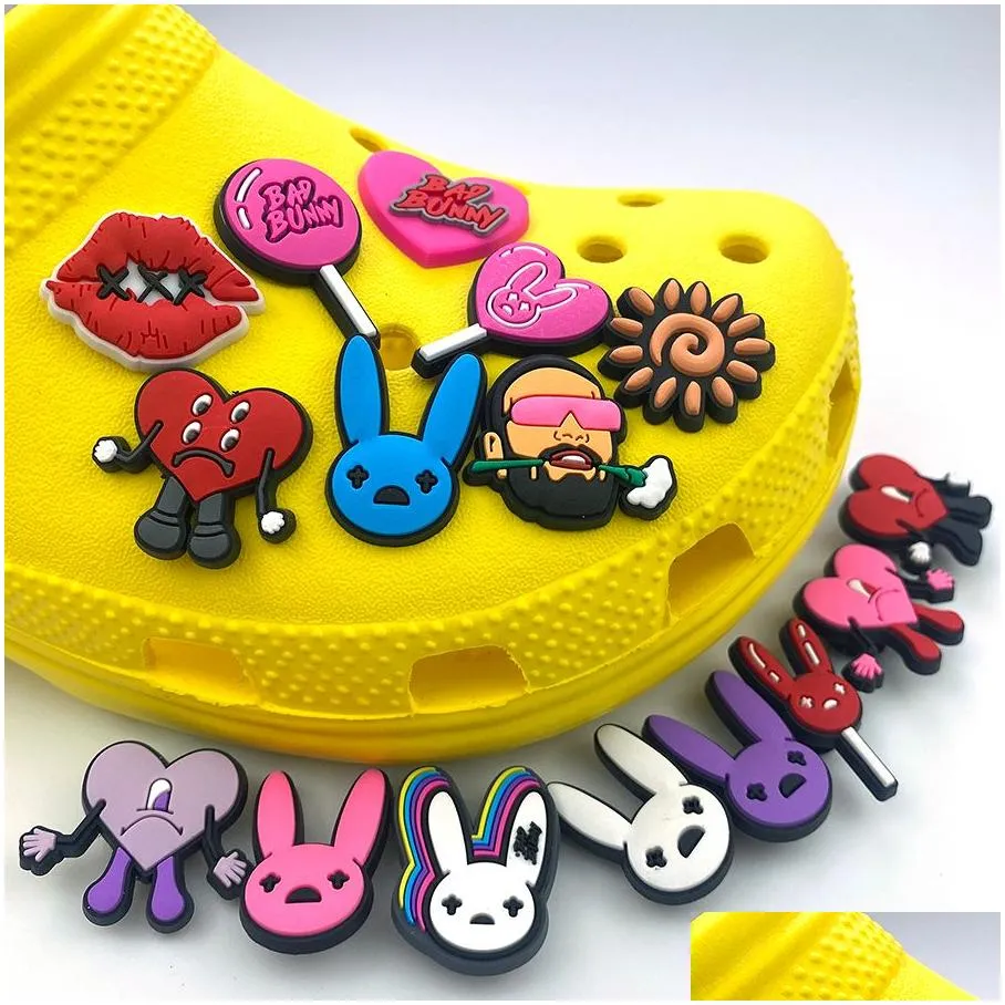 bad bunny shoe charms 132 pcs pack wholesale bulk for clog unisex kids teen adulty party gifts