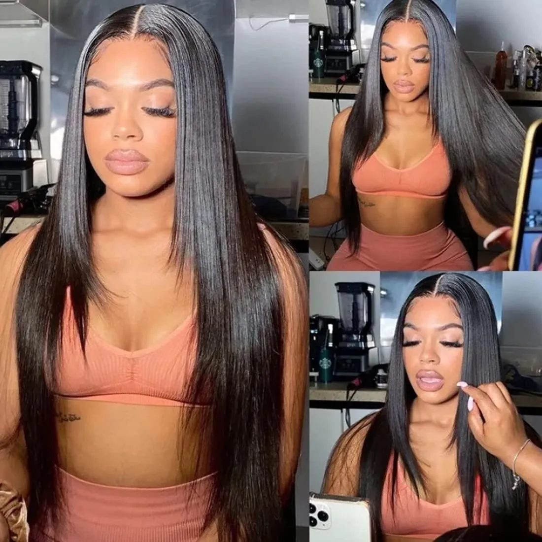 Layered Cut Straight Wigs Pre Plucked Natural Hairline Long Straight Lace Wigs for Black Women Daily Use 30 Inch Synthetic Hair