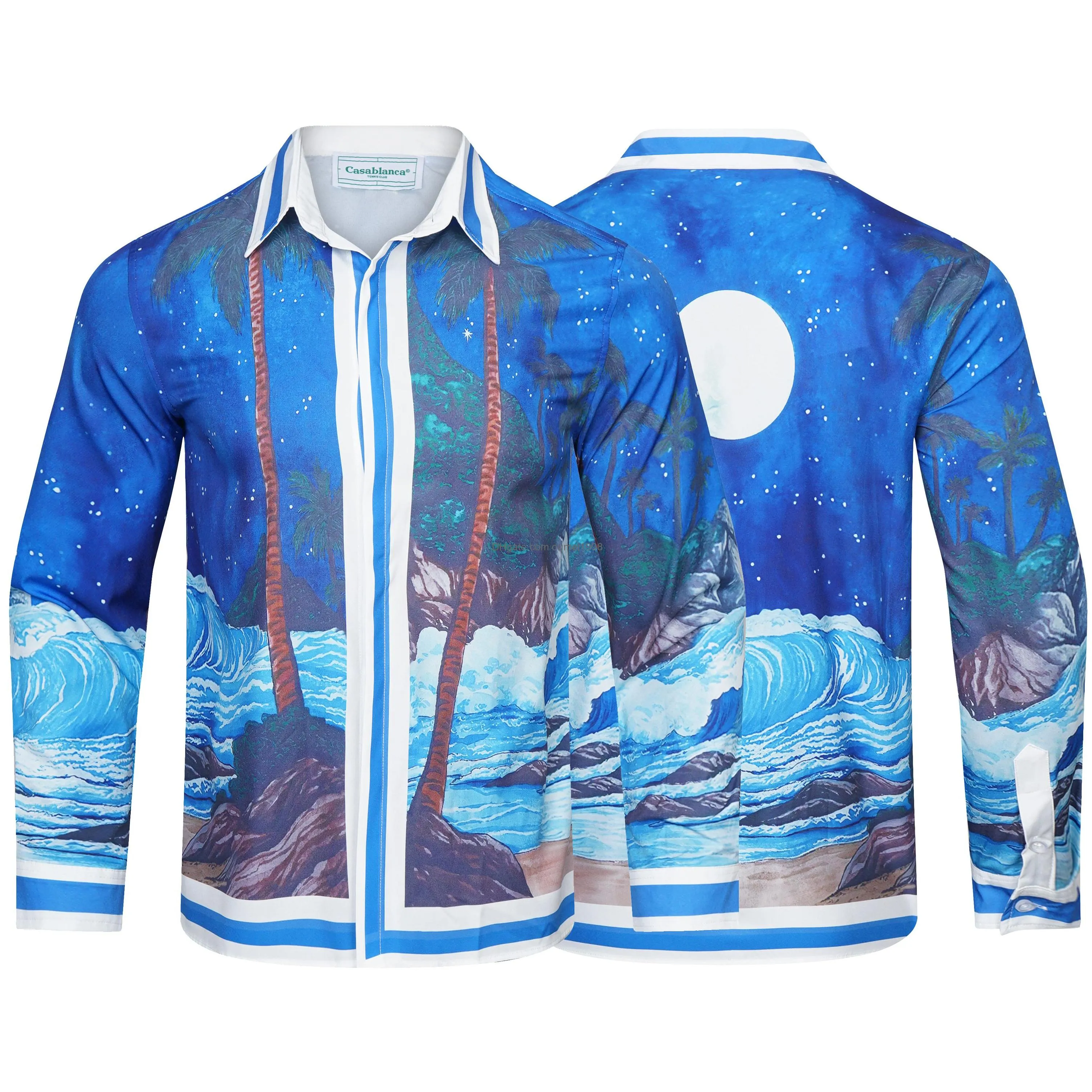 Casablanc Shirts Mens lucid dreams island scenery color temperament Satin short sleeve Silk shirt & shorts