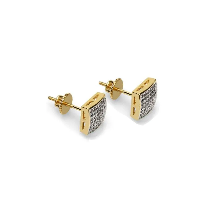 iced out xl large square curved screen block 925 sterling silver cubist screw back stud earring for men and women