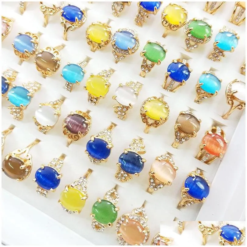 50pcs/lot colorful natural stone rings for women ladies gemstone jewelry fashion ring mix styles valentines day gift