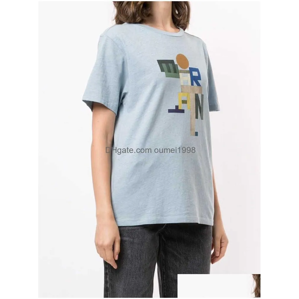 Isabel Marant Women Designer T shirt Letter Digital Printing Bamboo Pure Cotton Short Sleeve Fashion Tops Beach Tees