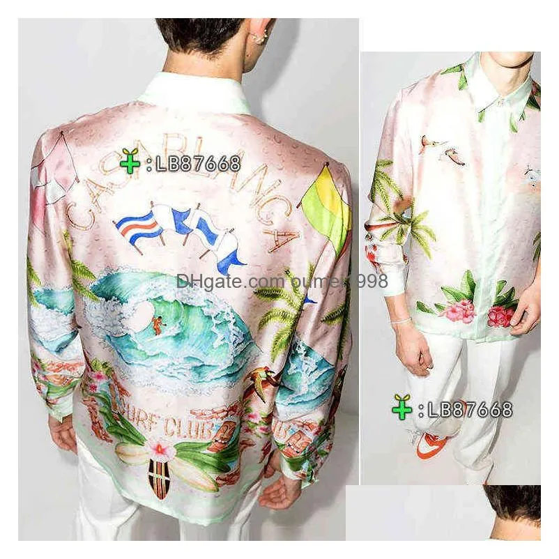 Silk shirts Casablanca style surf club 21ss wave gradient flower silk long sleeve shirt