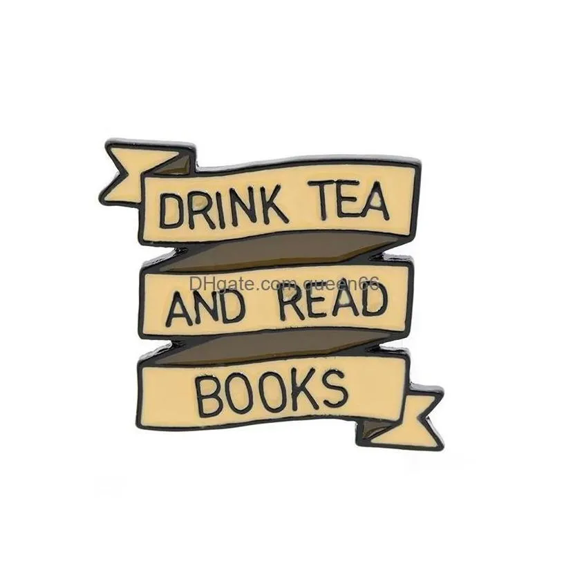 pins brooches feminism pin brooch letter drink tea and read book brains are the tits for women xmas gift jewelry alloy badge sh