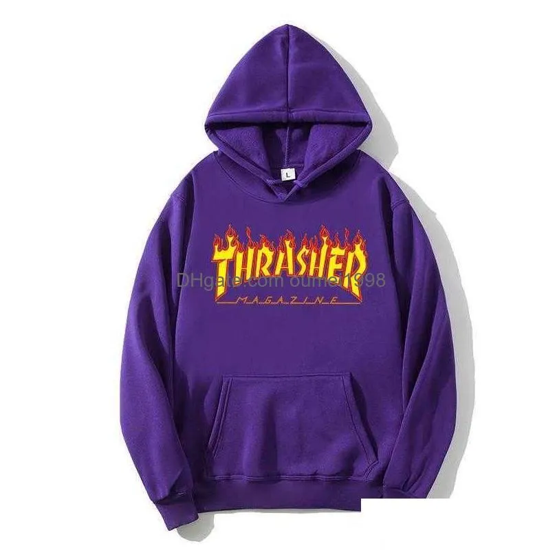 Man Womens Hooded Thrasher Flame Print Sweatshirt Multiple Colors