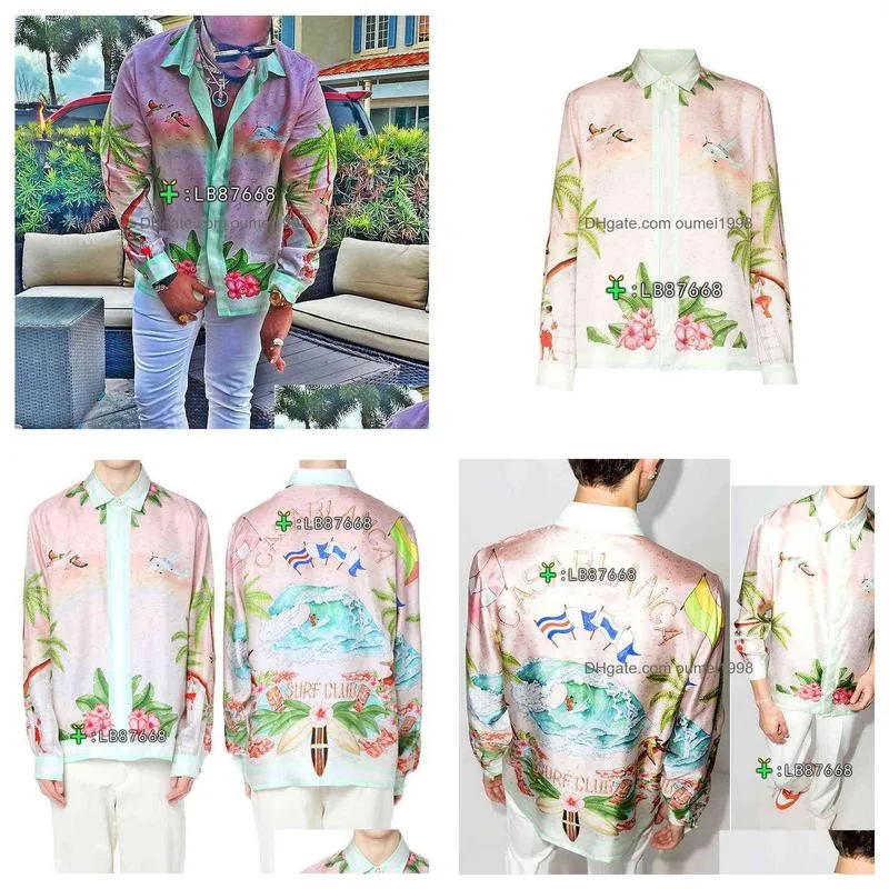 Silk shirts Casablanca style surf club 21ss wave gradient flower silk long sleeve shirt
