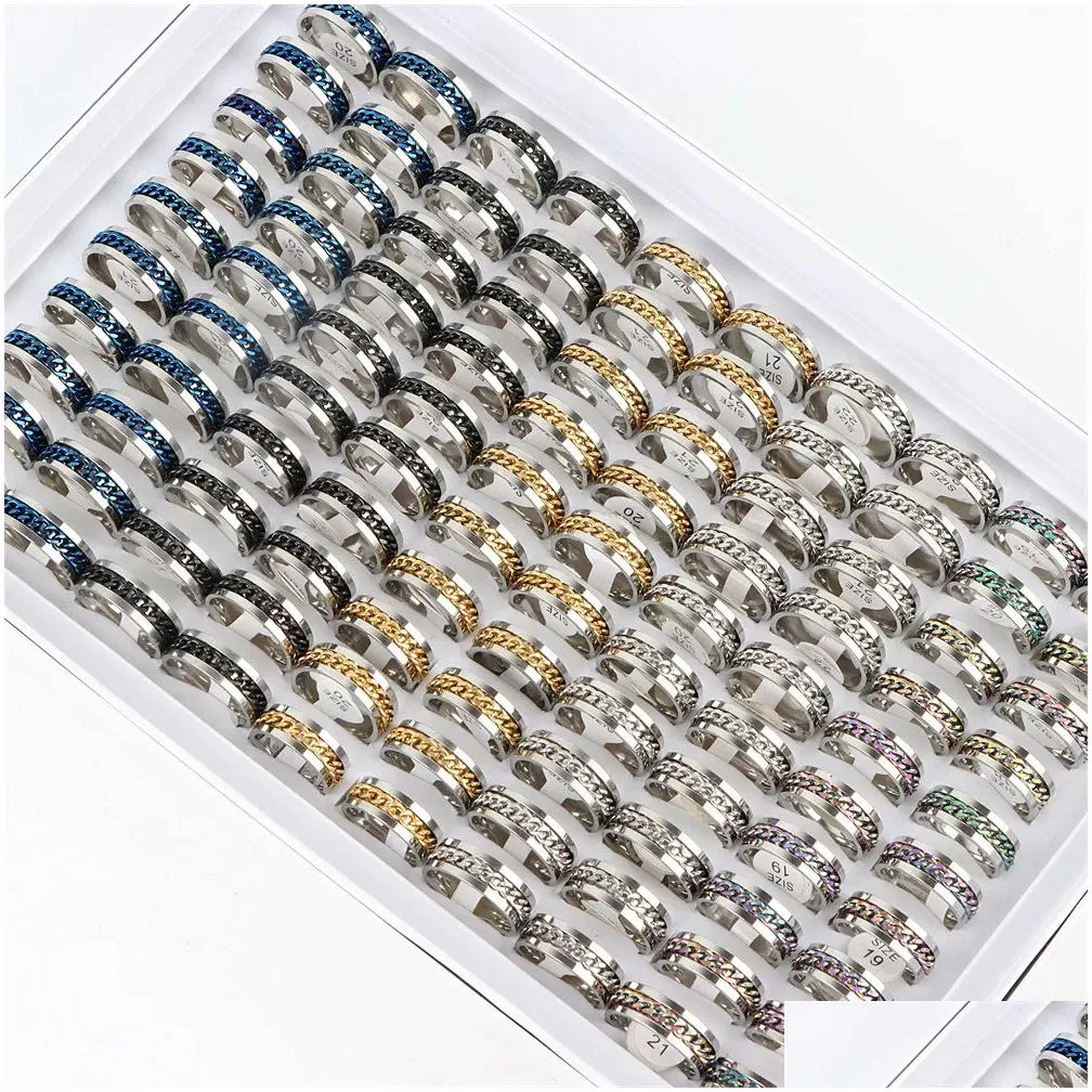 fashion multicolor chain spinner stainless steel rings for women men rotatable jewelry mix color mix style wholesale