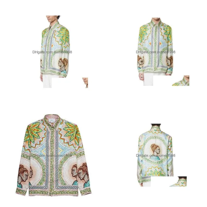 Casablanca Designer Shirt 2023ss Mosaics Grecques Unisex Silk Twill Shirt Casablanc