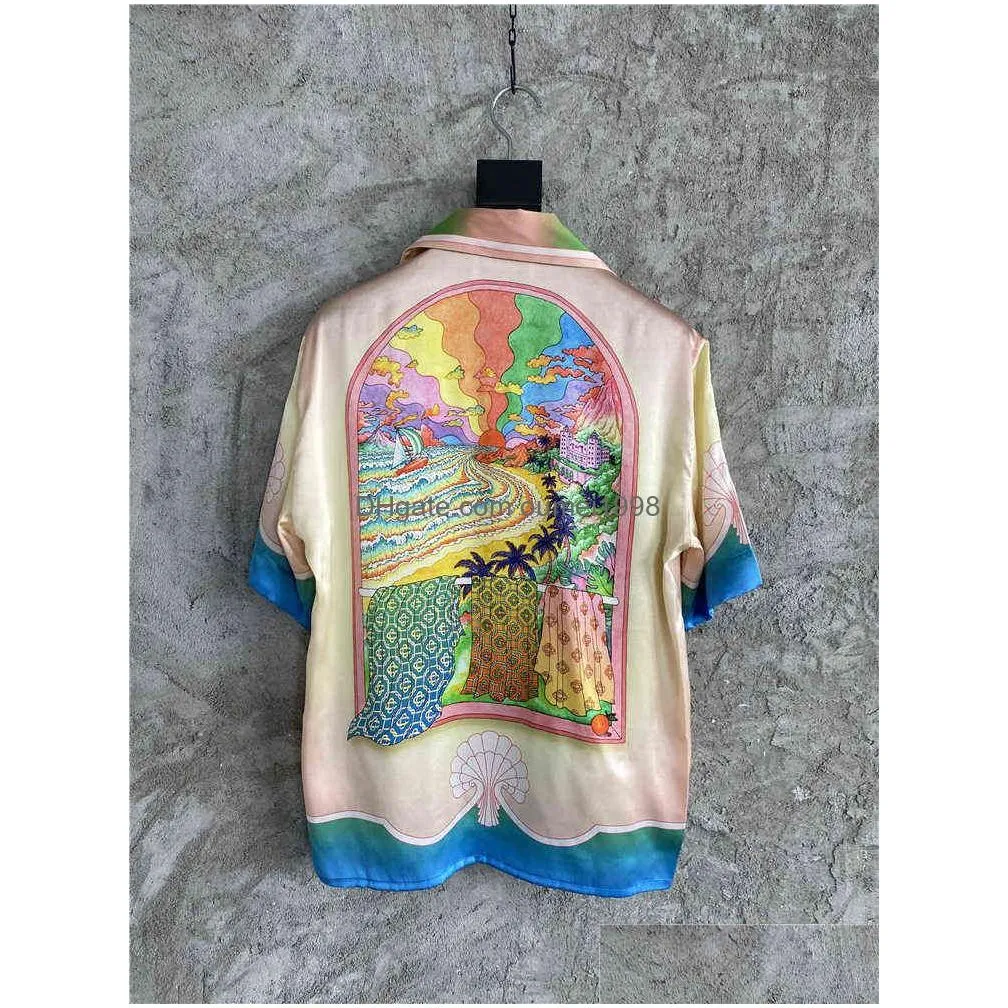 Casablanca summer dream beach silkworm silk color printed shirt men`s expensive shirt