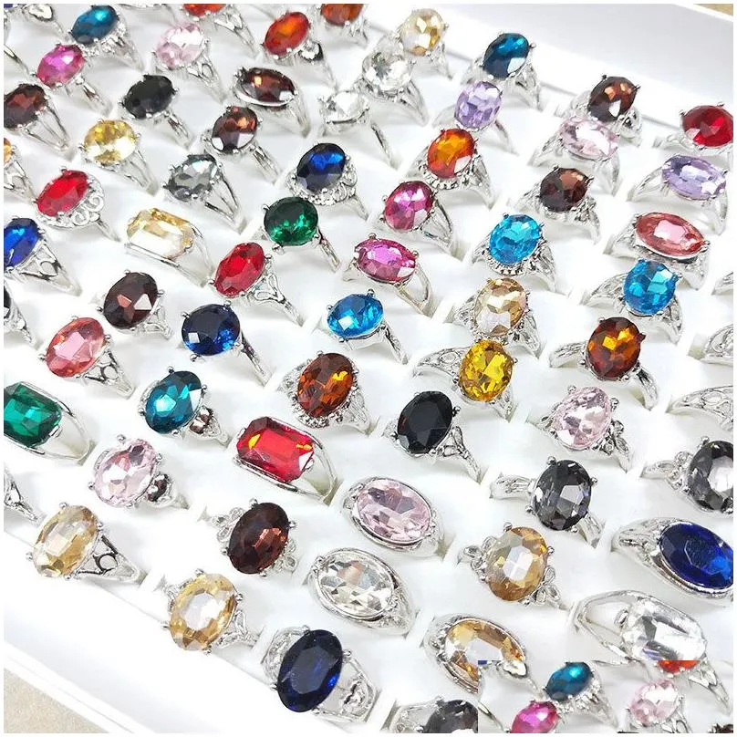 50pcs/lot colorful natural stone rings for women ladies gemstone jewelry fashion ring mix styles valentines day gift