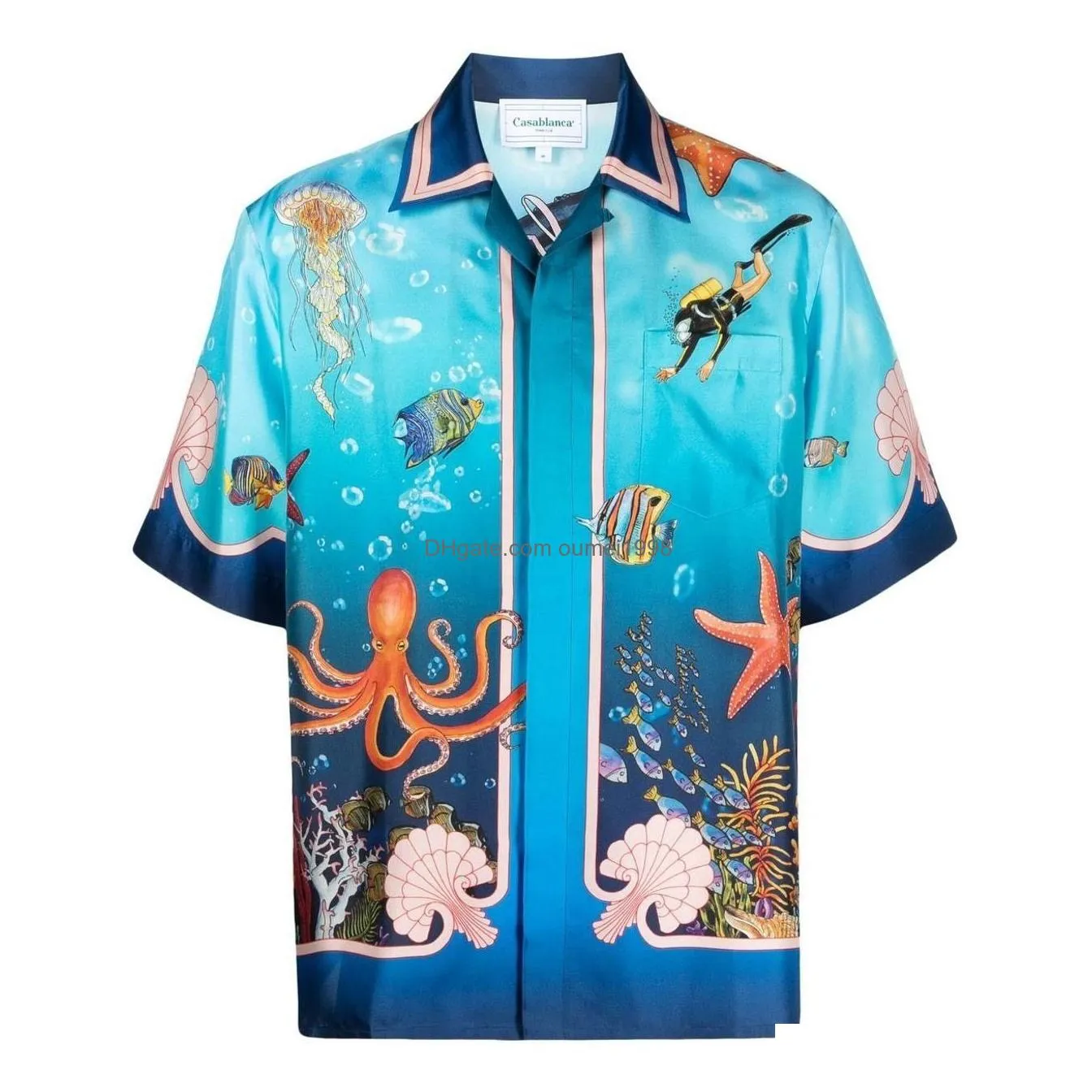 New Casablanca designer button up mens silk shirt casual hawaii short sleeve beach shirts casablanc polos