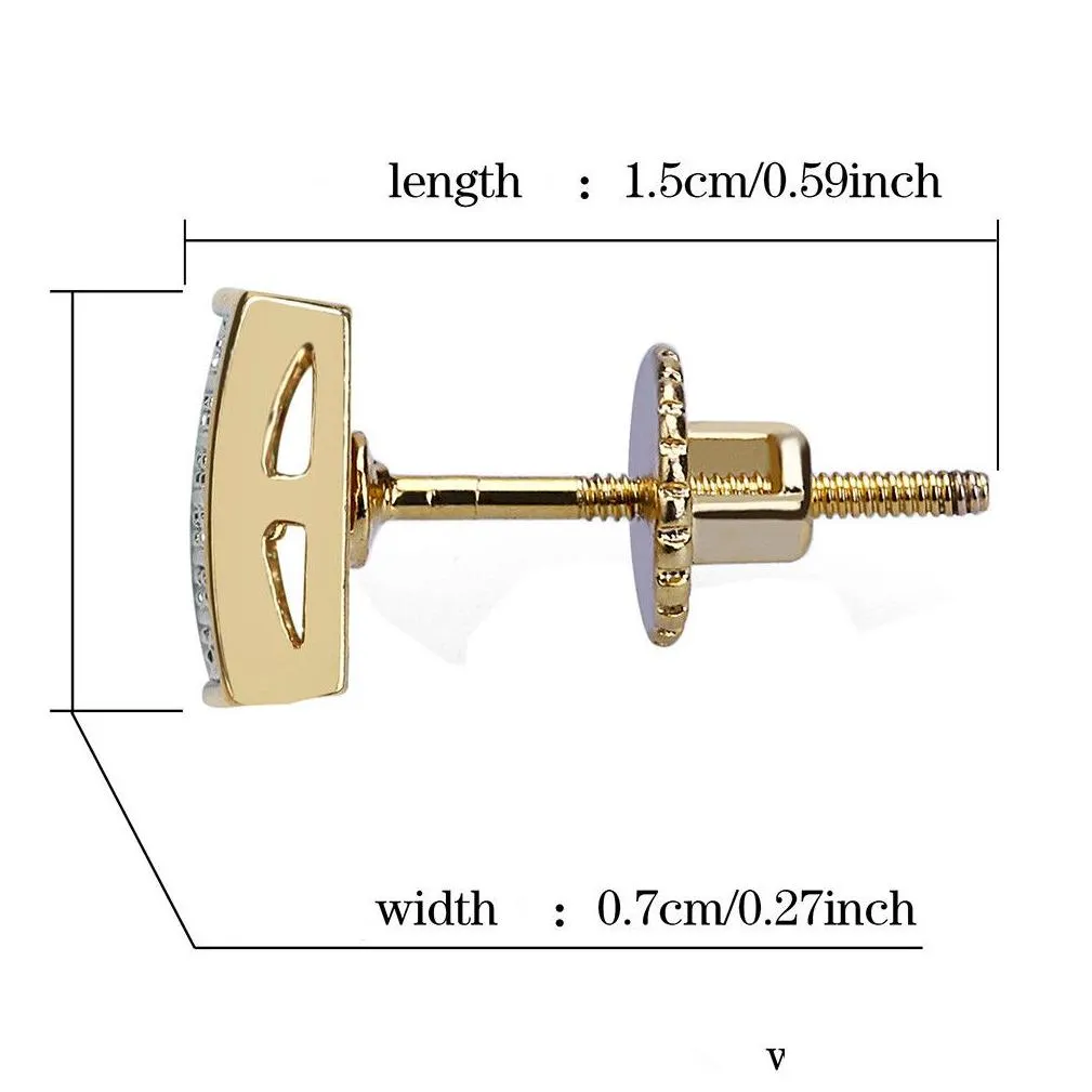 iced out xl large square curved screen block 925 sterling silver cubist screw back stud earring for men and women