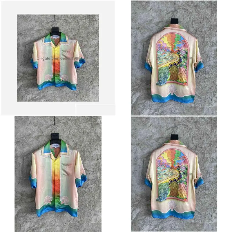 Casablanca summer dream beach silkworm silk color printed shirt men`s expensive shirt
