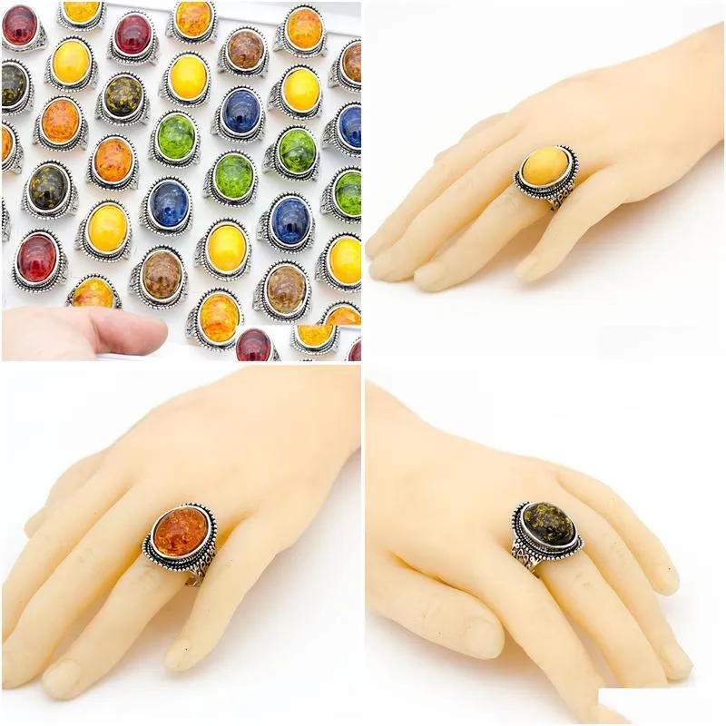 20 pcs/lot natural stone amber gemstone ring hybrid models mixed size lady/girl fashion jewelry mix styles