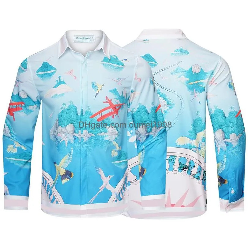 Casablanc Shirts Mens lucid dreams island scenery color temperament Satin short sleeve Silk shirt & shorts