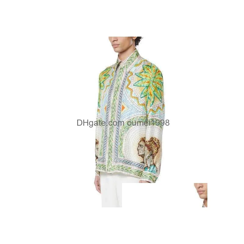 Casablanca Designer Shirt 2023ss Mosaics Grecques Unisex Silk Twill Shirt Casablanc